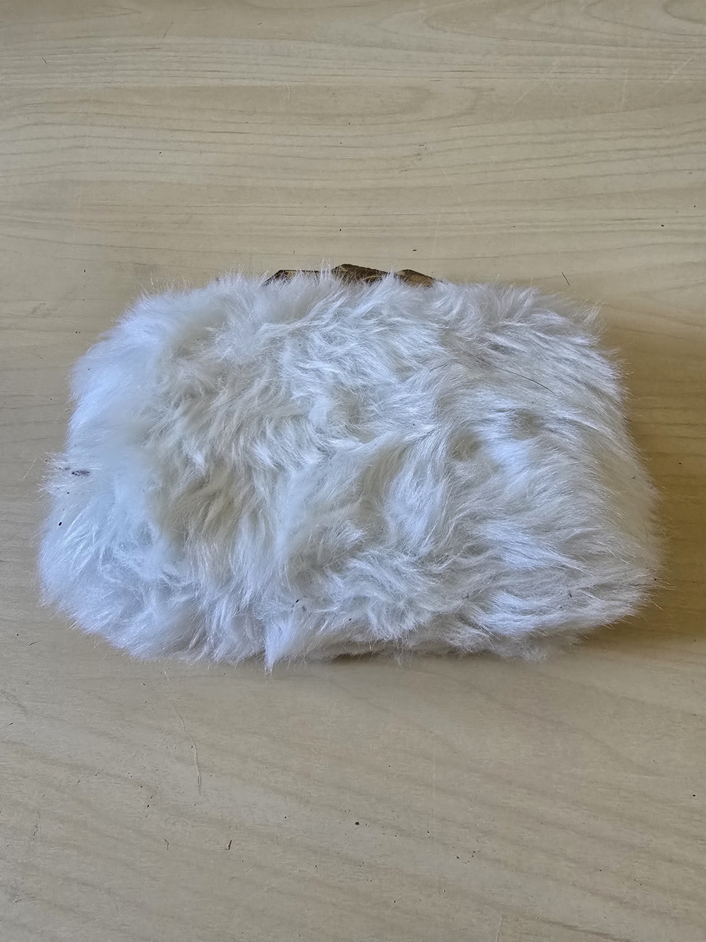 Plush Faux Fur Clutch in Cream